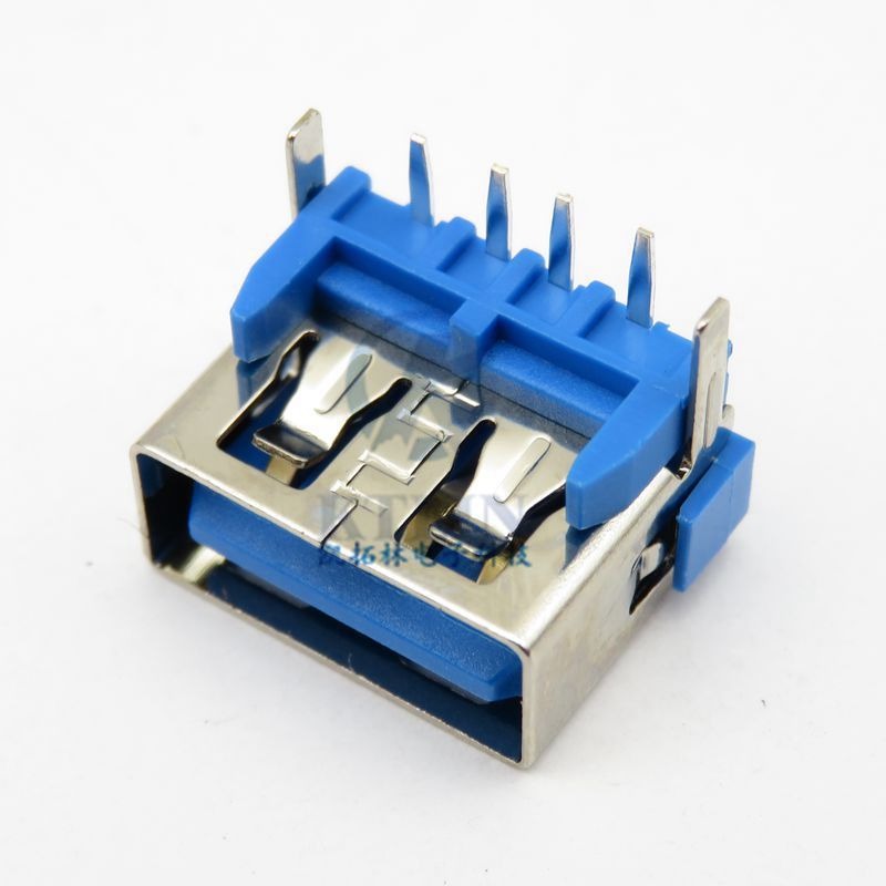 蓝胶芯 短体10.0母座 USB 4p 2.0连接器 卧式 后两脚插 加高6.3/6.8/7.8mm 直口