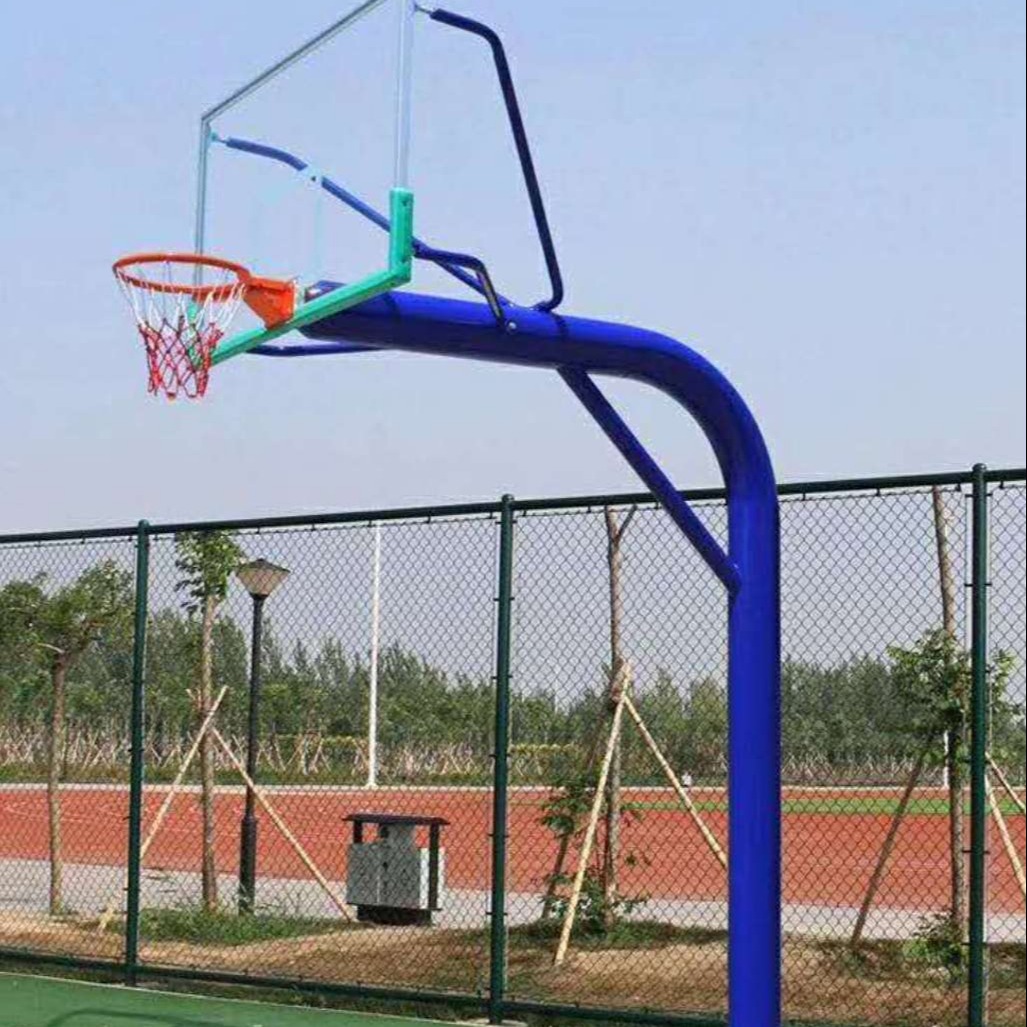 晶康牌配透明钢化玻璃篮板圆管地埋篮球架款式多样方管固定式篮球架厂家特惠供应