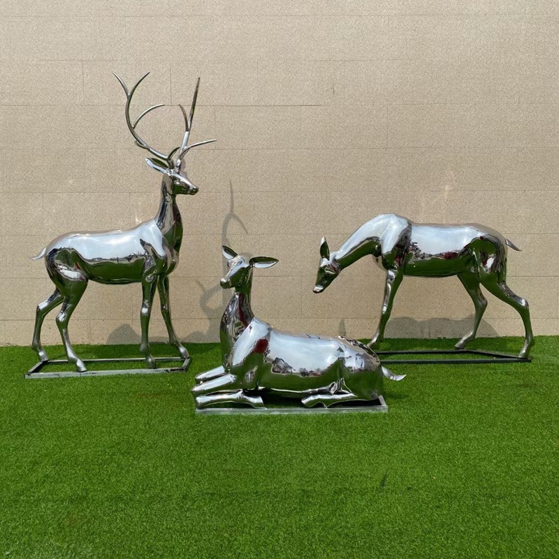 不锈钢鹿 镜面几何鹿雕塑 艺术景观动物落地摆件 金属铁艺抽象小鹿