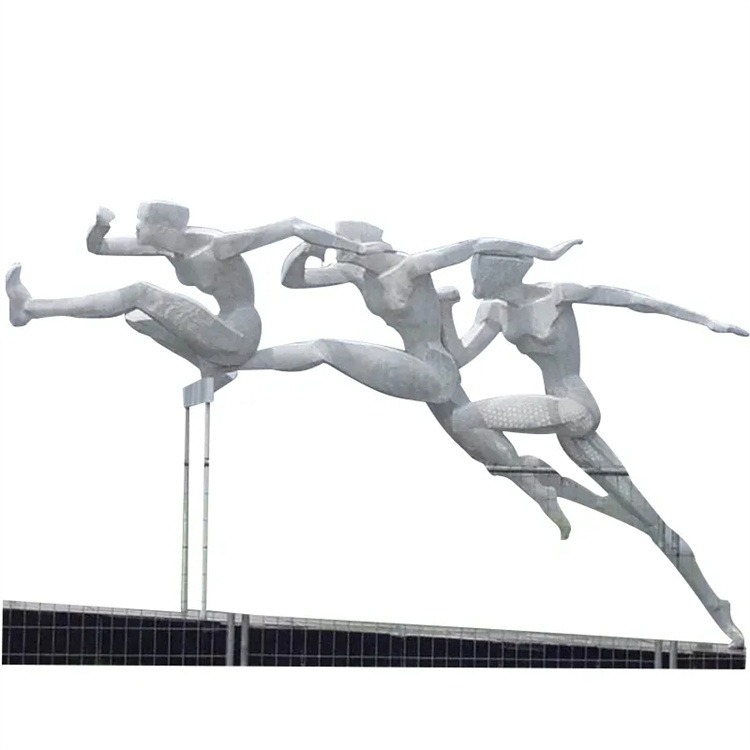 不锈钢跨栏运动人物雕塑，抽象人物跨栏雕塑图片