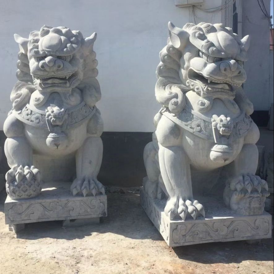 东诚石业现货厂家汉白玉花岗岩石雕狮子宗寺庙门口一对石狮子摆件定制加工图片