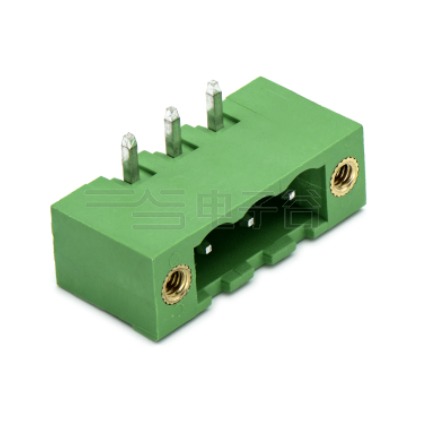 DECA/进联插拔式接线端子 PCB 3Pin 间距5.00mm 绿色插座 针脚90° 带法兰 多规格 原厂