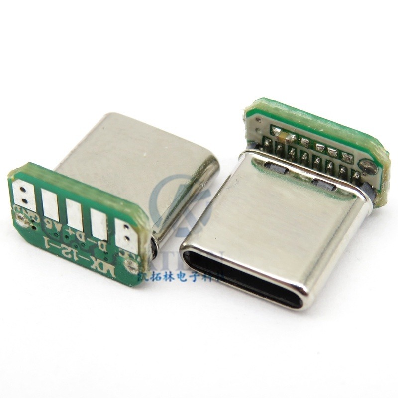 TYPE-C 16pin公头 焊线式 带PCB板 16p typec USB公座