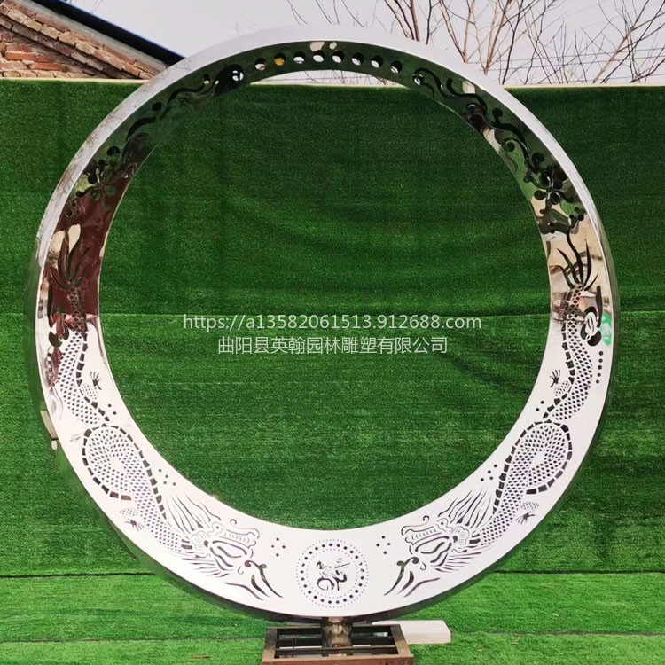 不锈钢圆环雕塑圆形镂空广场园林景观装饰小区售楼处发光装饰不锈钢雕塑 英翰雕塑供应
