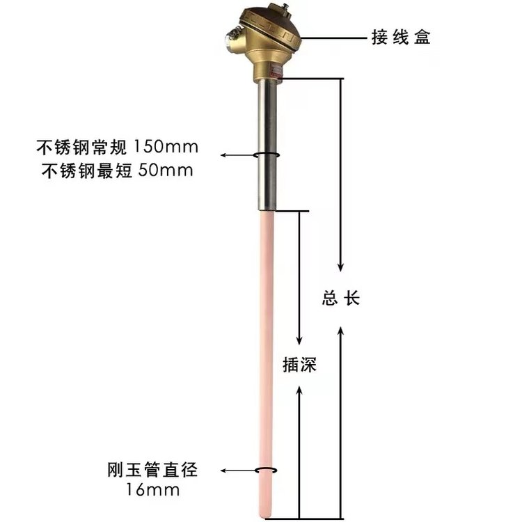 刚玉管直径：16mmK型热电偶wrp2-130PG