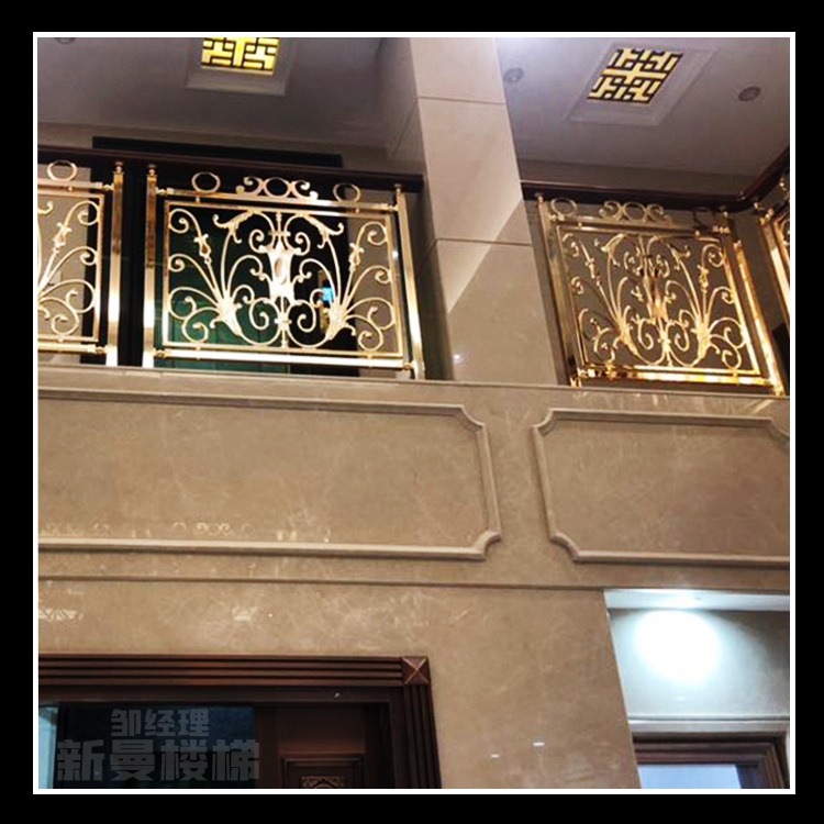 黄山 酒店标配式铜雕刻楼梯护栏 新曼 镀金铜楼梯新款式