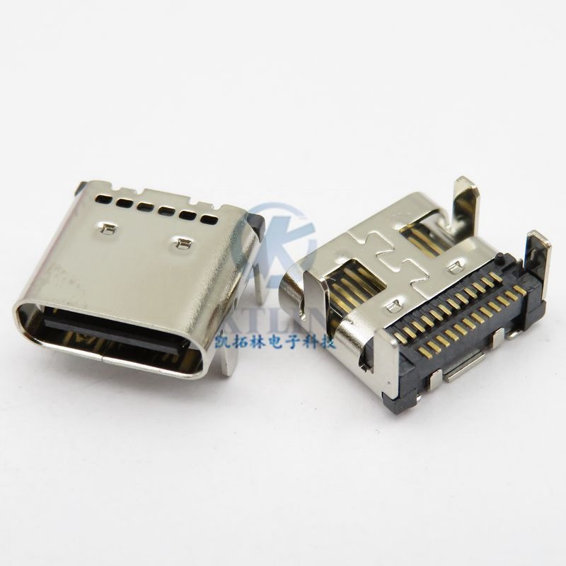 TYPE-C USB母座 24PIN 卧式 四脚直插 SMT 双排贴片 L=8.0mm 板上 24p母座