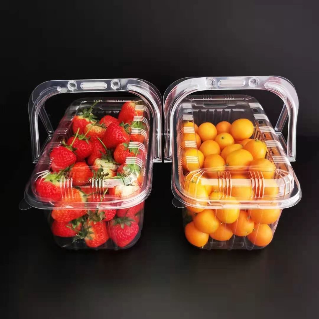 一次性透明塑料水果篮 草莓樱桃采摘篮吸塑包装手提篮 加厚带透气孔 现货