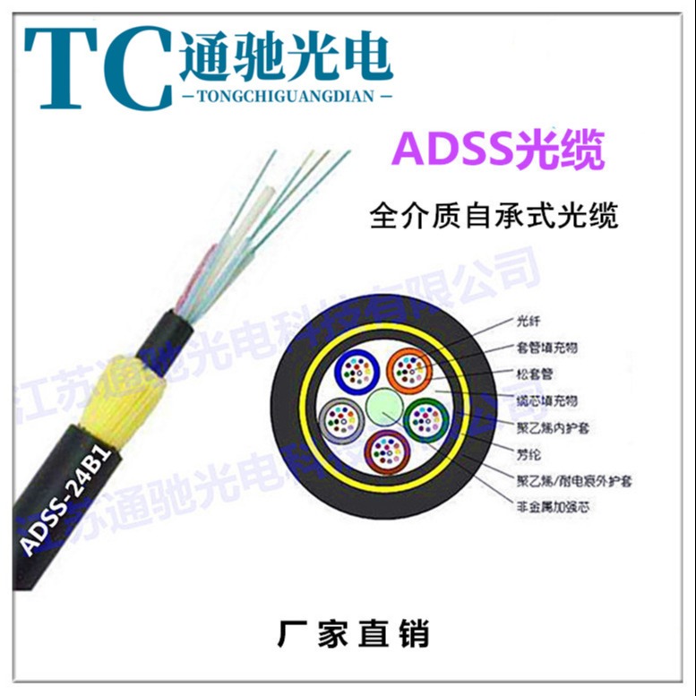 自承式光缆 ADSS-24B1-100江苏通驰光电  非金属自承式光缆 厂家直销 adss光缆图片