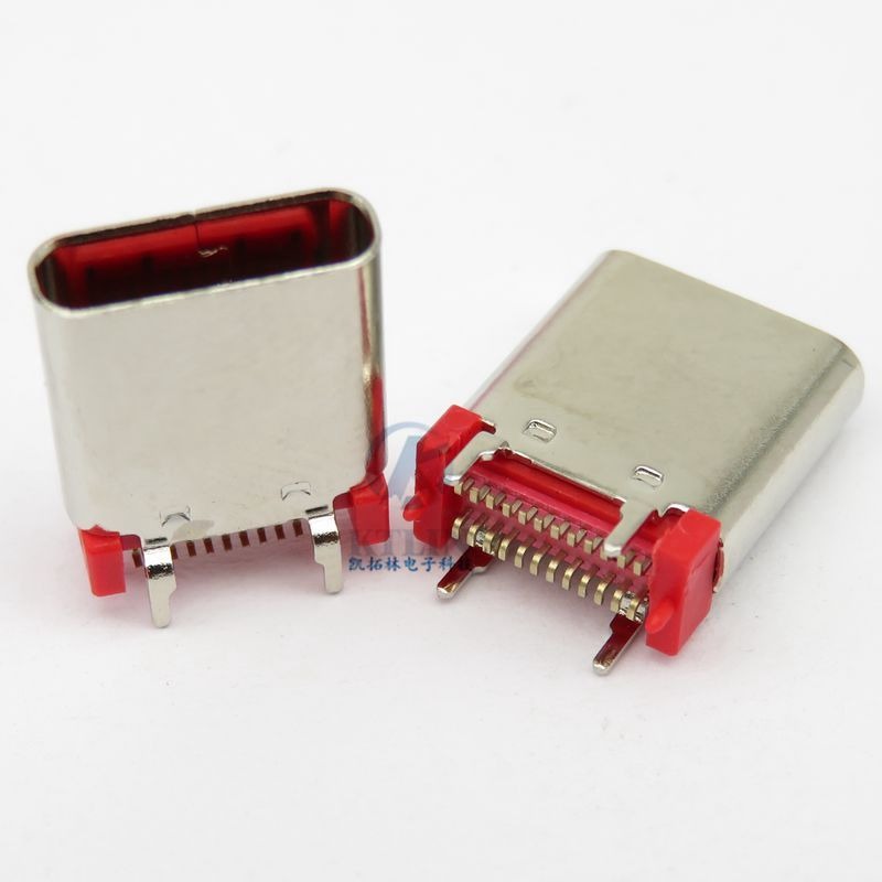 Type-C 24pin 母座 立贴 四脚直插 立式贴片 H=10.5mm typec 红胶芯