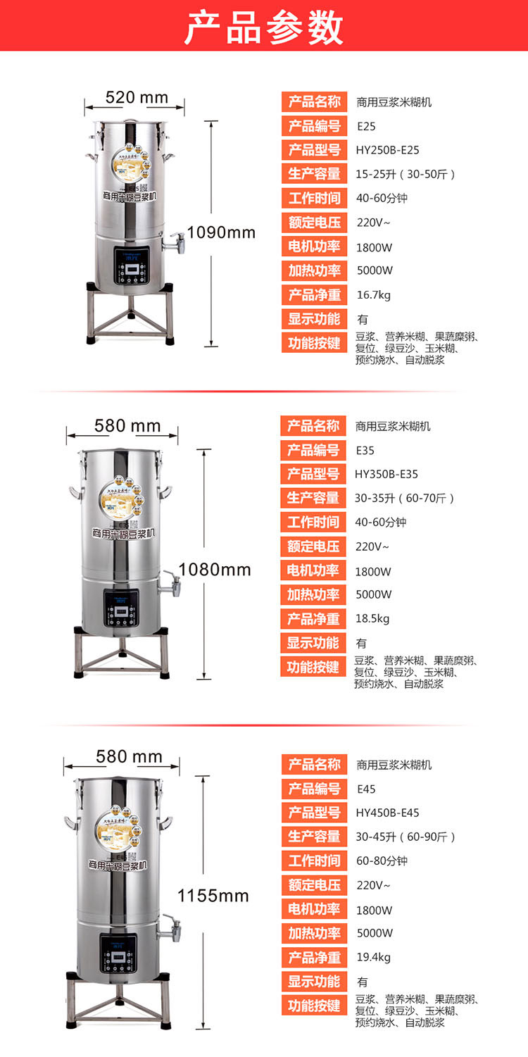全电脑版禾元商用豆浆机 HY250B-E25/350B-E35/450B-E45型豆奶机  价格示例图3