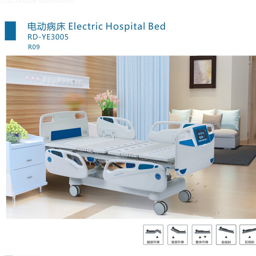 ICU五功能病床、电动五功能护理床、液晶控制护理床图片