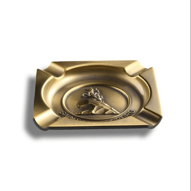 复古全铜雕花烟盅摆件锌合金烟灰缸立体字母logo欧式金属烟缸