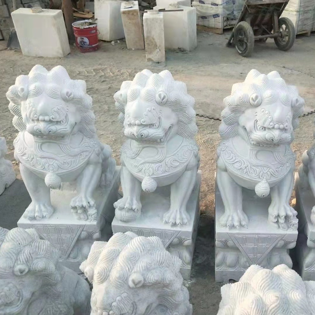 石雕狮子动物一对雕塑公司家用汉白玉石狮子门口石雕摆件