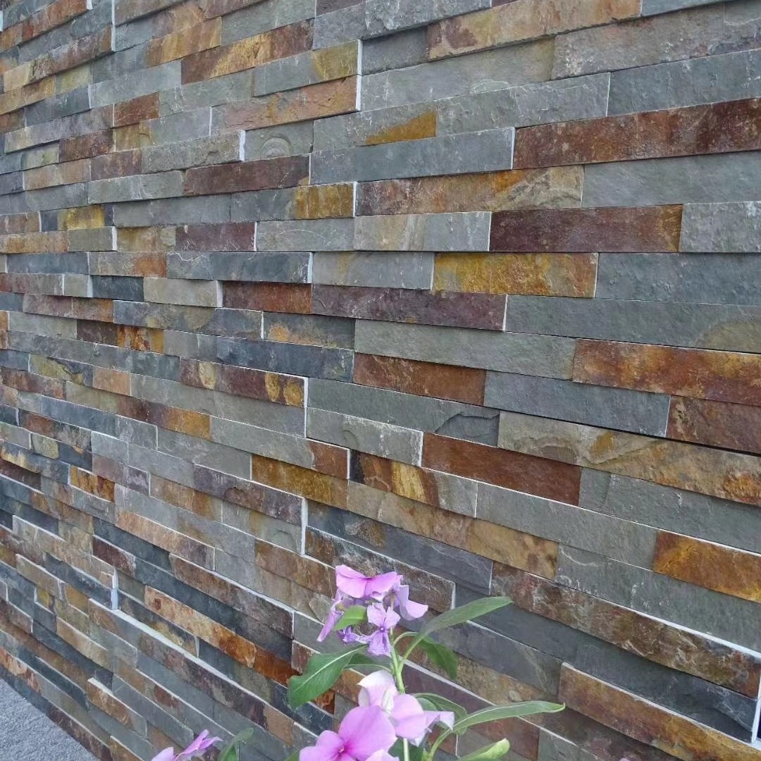 万合石材天然文化石锈色板岩文化石适用于园林别墅 乡村改建室内外文化石砖