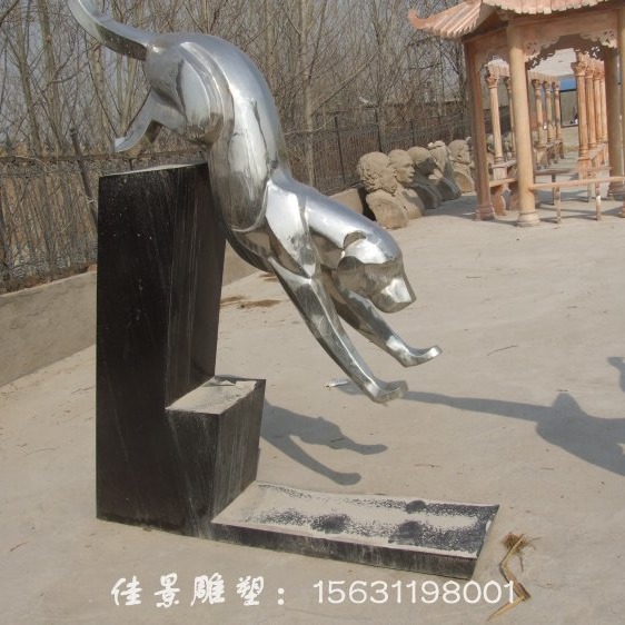 不锈钢豹雕塑 抽象豹雕塑图片