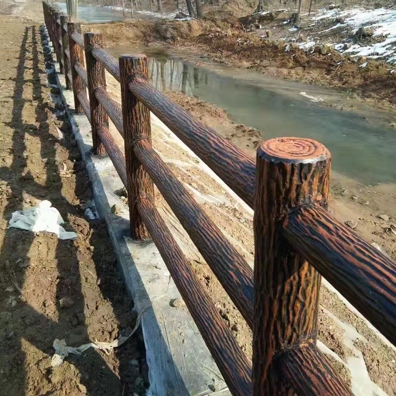 唐盛仿木桩护栏 景区河道防护栏杆防开裂护栏木纹色栏杆