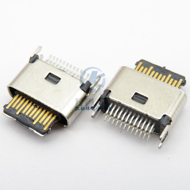 Type-c 24p USB母座 夹板0.8mm 短体母座 L=5.5 舌片外露 外壳半包 带中夹片 测试用图片