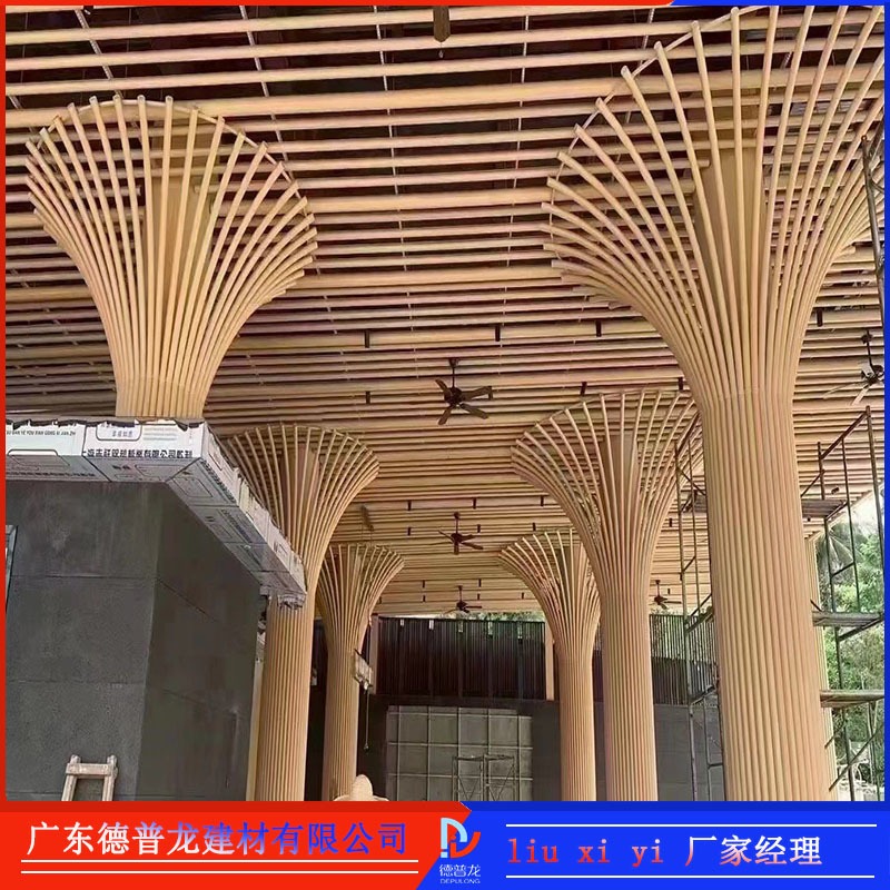 科汇大厦木纹树形包柱铝单板 雨棚新颖铝合金包柱铝板 德普龙树形绿叶树枝拼接铝方通工程案例