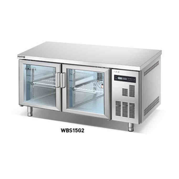 美厨商用冰箱 WBS15G玻璃门工作台 二门冷藏操作台冰箱