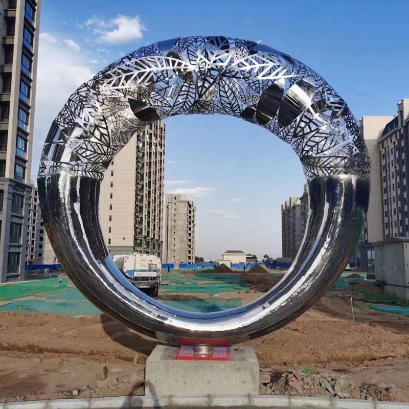 景观发光雕塑 大型不锈钢城市雕塑 户外广场圆环摆件