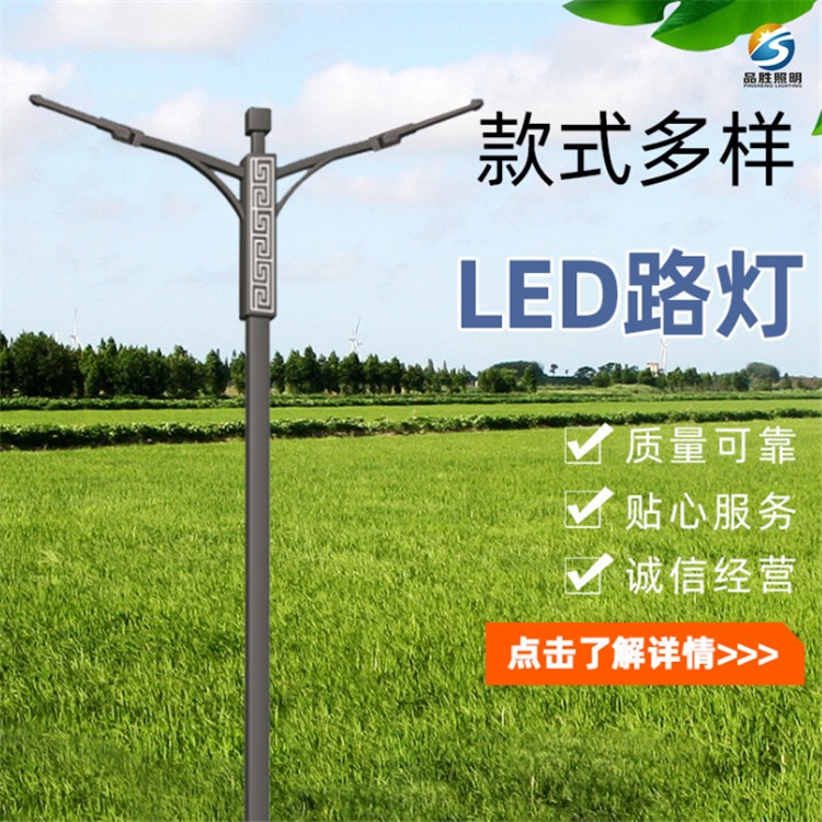 品胜厂商供应 LED市电双臂路灯 6米7米方管回纹路灯价格 款式多样