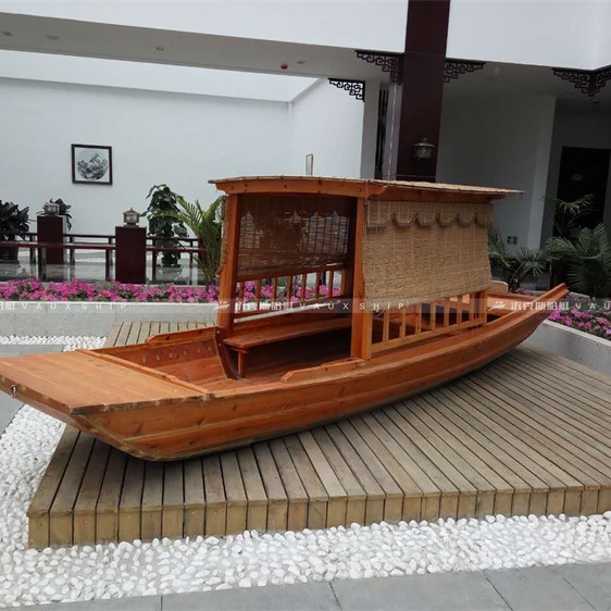 仿古中式木质单亭船  旅游观光带亭子木船  电动旅游观光木船
