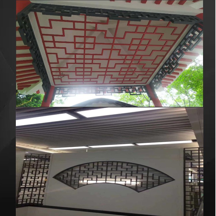餐厅隔屏铝花格 铝屏风来图设计 外墙窗户防护栏铝窗框