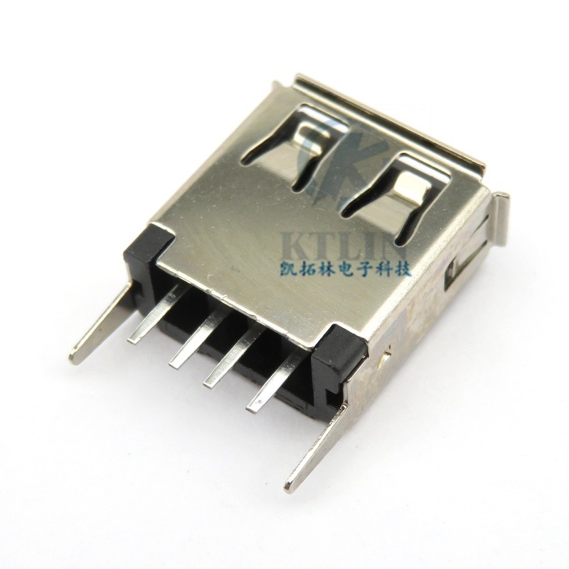 立贴 USB 2.0 4pin母座 全贴 二脚贴板 180度 立式 H=15.0mm