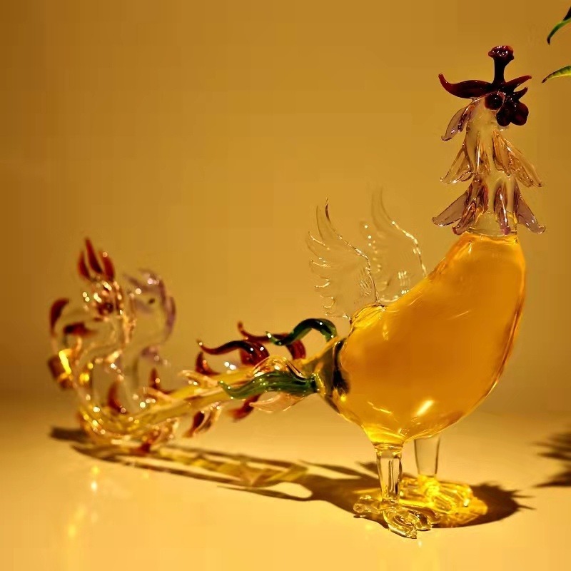 河间嘉易吹制凤凰造型玻璃工艺酒瓶手工艺艺术创意精美玻璃容器1000ml