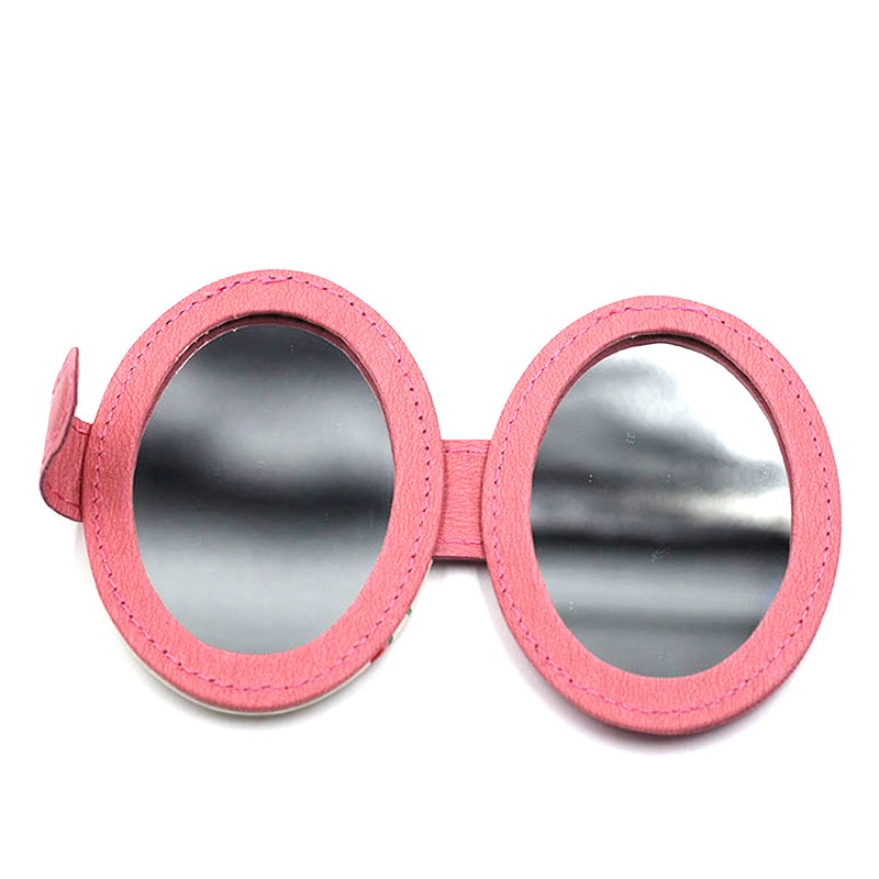 礼品椭圆形补妆随身镜厂家手持化妆镜便携折叠双面镜子PU皮革镜定制