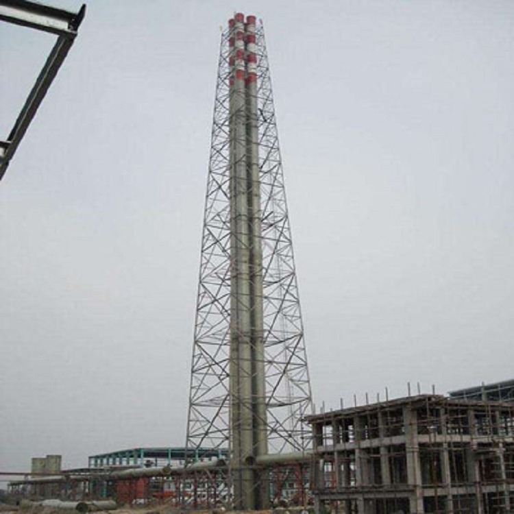泰翔厂家定制电力塔  钢结构四柱烟筒塔  抗氧化工艺环保烟筒塔   质保30年