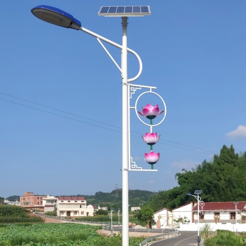 6米常规款带荷花太阳能路灯批发中国结路灯供应来电定制各款太阳能路灯图片