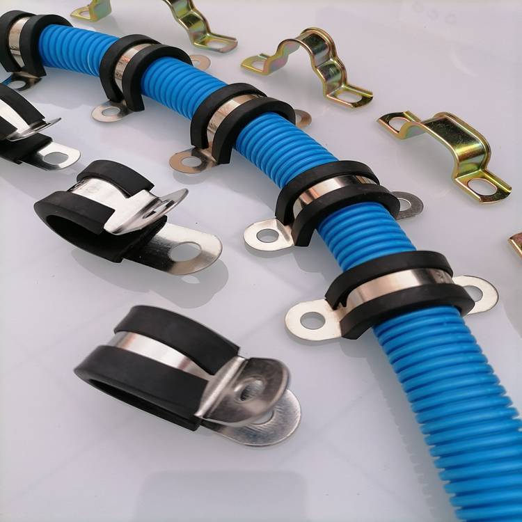 304不锈钢线束金属连接夹 R型包胶管夹带卡槽电缆夹具制造