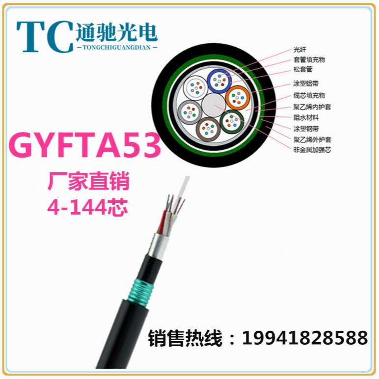 国标品质GYFTA53-12B1光缆非金属24芯光纤耐低温防潮地埋光纤线缆 TCGD/通驰光电 48芯单模