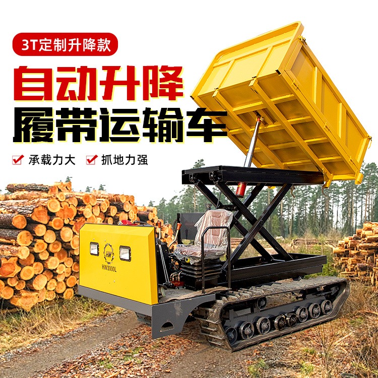 恒旺3吨可升降履带运输车 定制山地农用自卸车 木材搬运爬坡