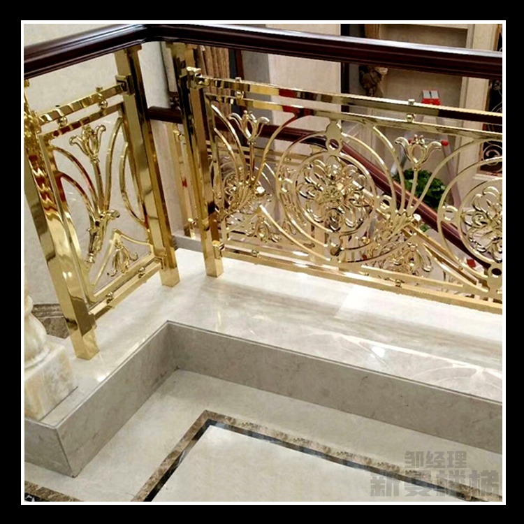 复式平台楼梯 铜花别墅扶手定做设计很有艺术气息图片