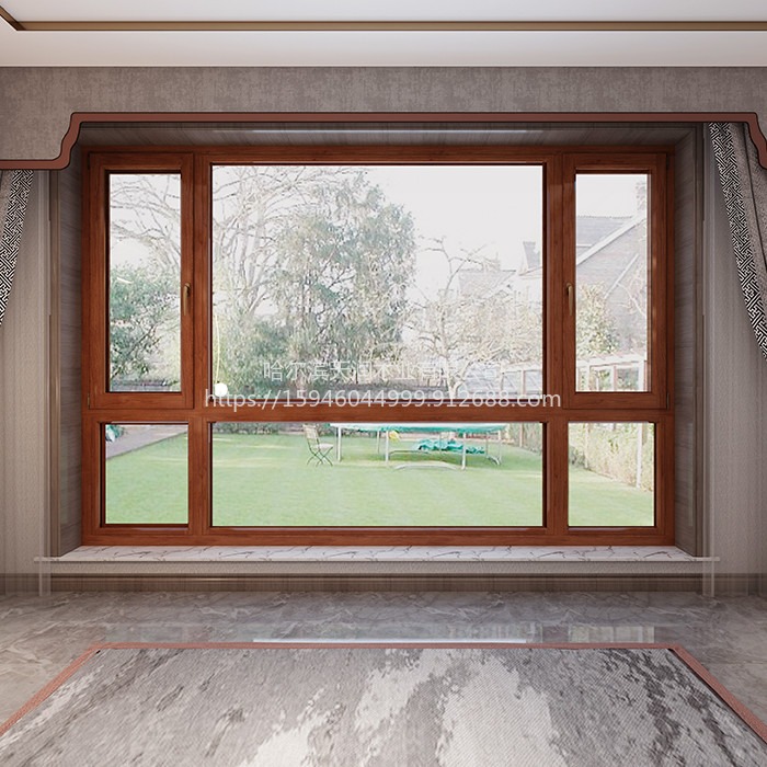 厂家直销天润铝包木窗优雅金刚网纱窗一体窗130T,保温隔热±5°,隔音降噪42分贝+图片