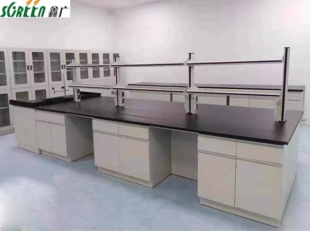全钢化验室操作台 中央试验操作边台 化学试剂架 通风橱柜