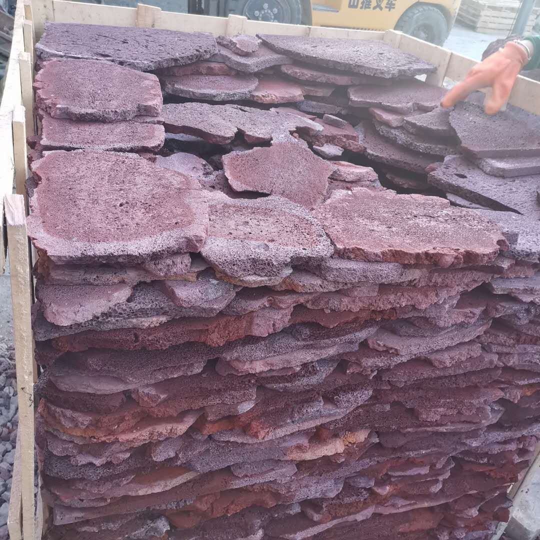 褐红色火山岩板 抛光灰色规格板 隧道降噪砖 火山石地铺碎拼石材