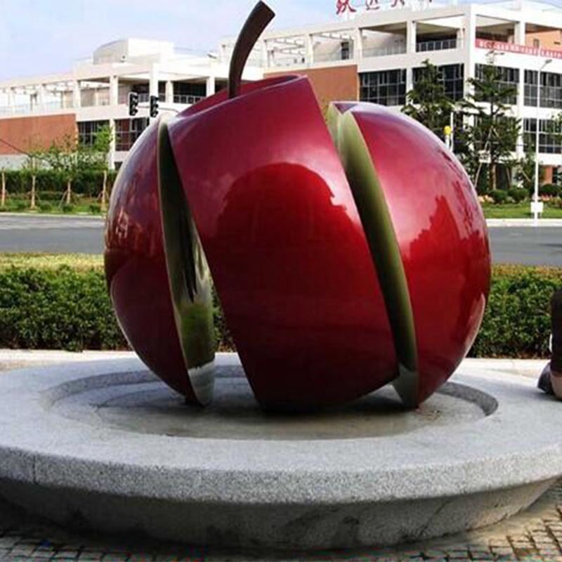 抽象不锈钢苹果雕塑 金属锻造雕塑 水果雕塑 户外步行街摆件