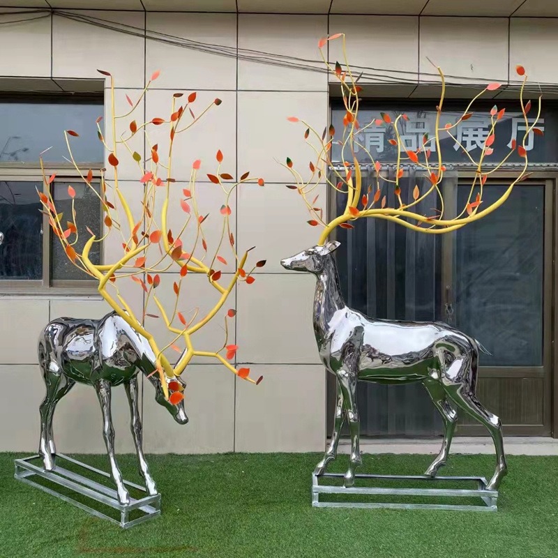 泽业雕塑 鹿雕塑 金属小鹿摆件 几何造型小鹿 景观园林动物雕塑