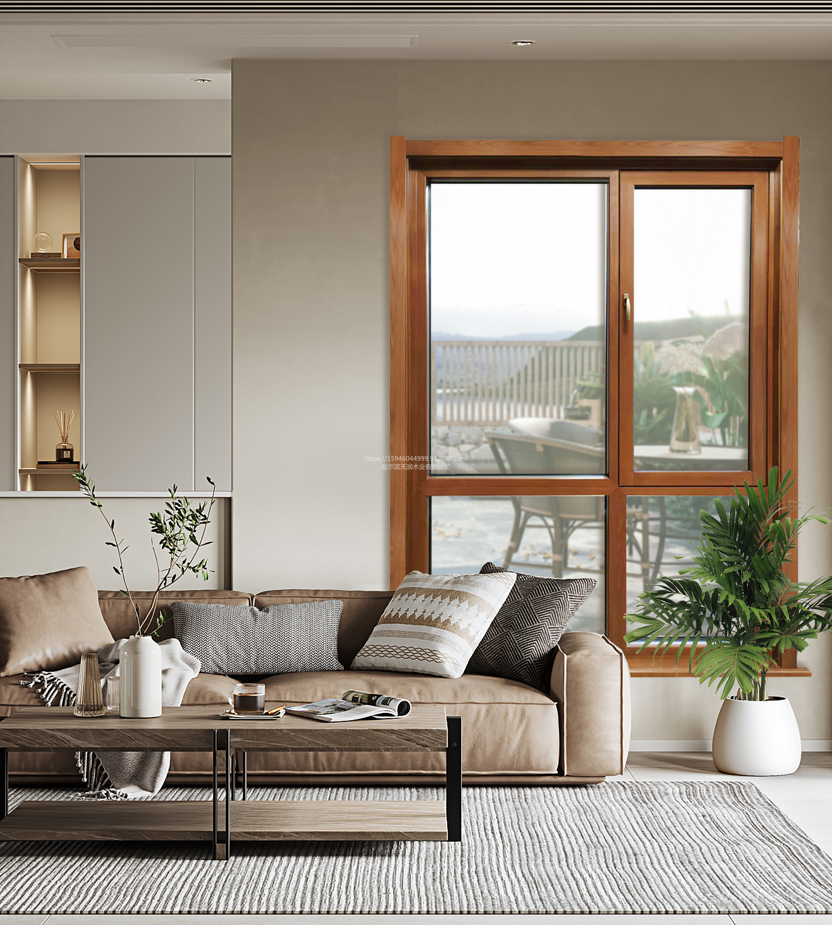 天润铝包木窗隔音降噪温馨舒适铝木复合窗