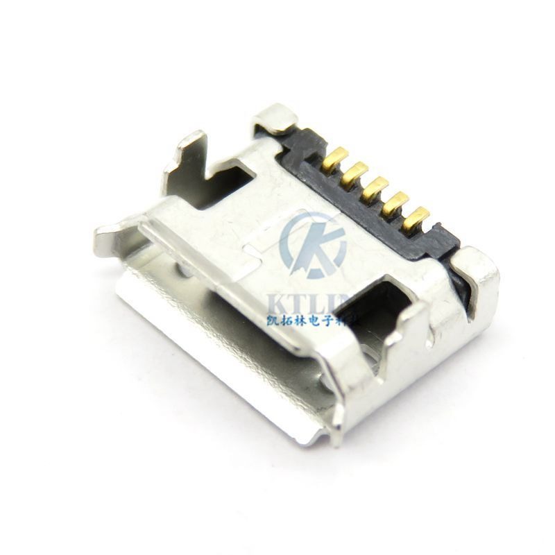 Micro 5pin USB母座 卧式 沉板1.0mm 二脚直插 直边 micro 5p插座