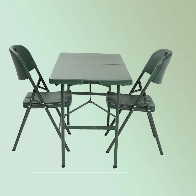 户外野战吹塑桌，便携式折叠作业桌，军绿色对折指挥桌，,浙江销售公司五金之都品质折叠椅厂家华军HY30--6
