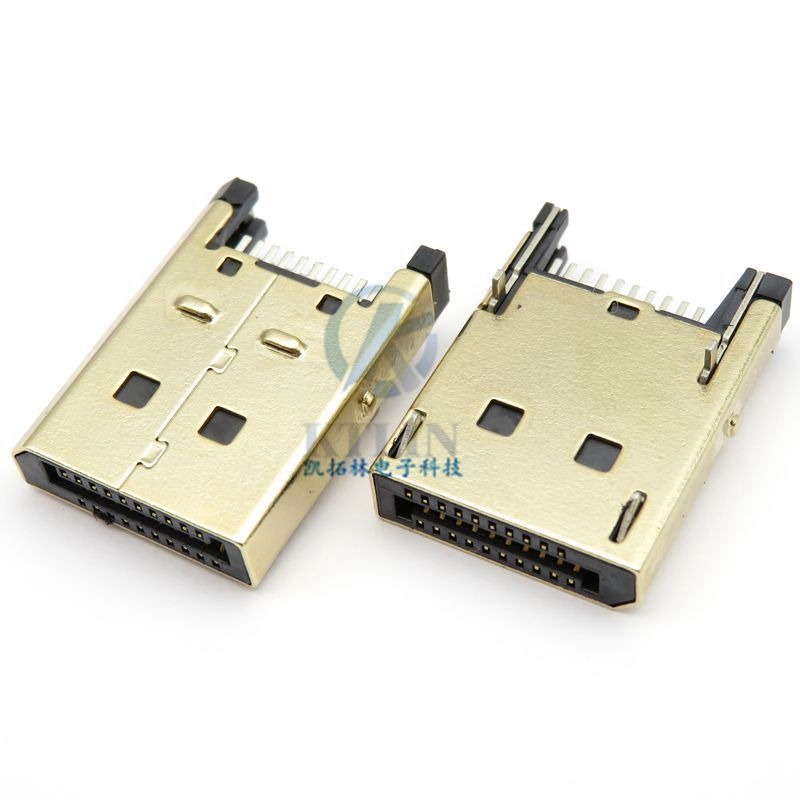 DP 20P USB公头 夹板1.6mm 带四脚插板 带卡勾 镀金 20pin 连接器