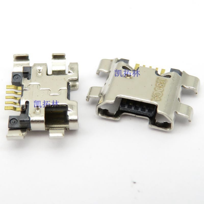 MICRO 5pin母座 反向 90度 双耳带螺丝孔洞 5p USB micro插座