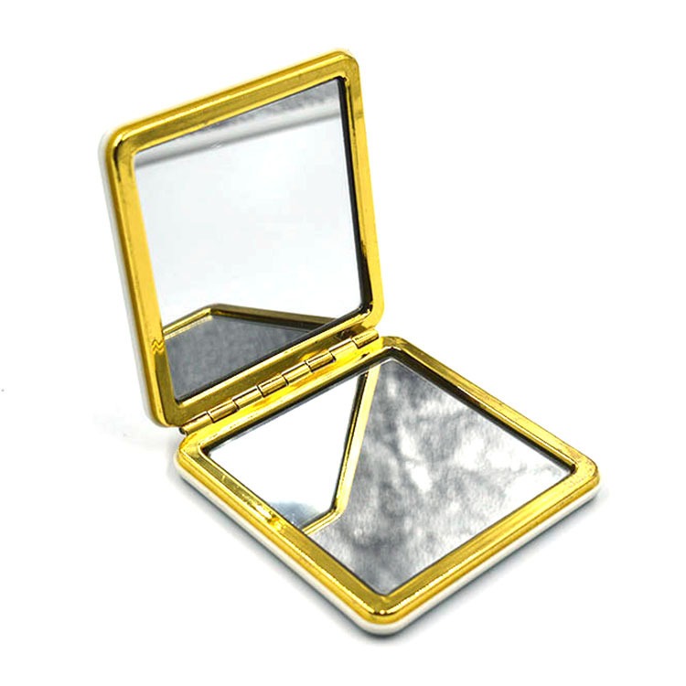 美妆小礼品PU折叠小镜子随身补妆手持镜子厂家定制方形皮革面化妆镜