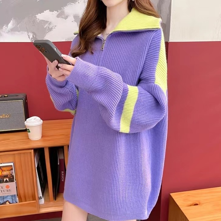 便宜中长款女式毛衣 韩版中长款洋气减龄宽松上衣工厂