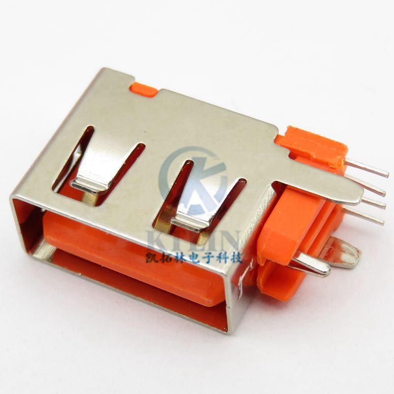 USB 4pin 2.0母座 侧插 三脚直插 侧立式 加高1.0/1.5/2.0mm 直边 橙胶芯